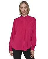 Karl Lagerfeld Paris Women's Mock-Neck Smocked-Cuff Feminine Blouse