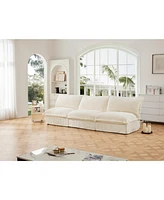 Modern 3-Seater Armless Sofa with Deep Seat in Cream Corduroy
