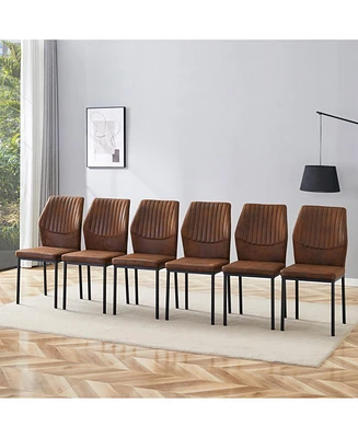 Luxury Brown Fabric Dining Chairs (Set of 6) Black Legs