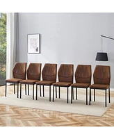 Luxury Brown Fabric Dining Chairs (Set of 6) Black Legs