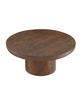 35.98inch Round Coffee Table with Cylindrical Leg,Wood Veneer Tabletop Table,Rounded Sofa Side Table for living Room Office,Brown