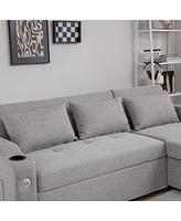 84" Adjustable Sofa Bed with Storage & Usb, Convertible to L-Shape