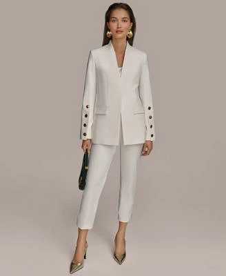 Donna Karan Womens Button Sleeve Blazer Slim Leg Ankle Pants