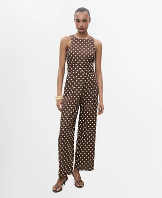Mango Women's Polka-Dots and Belt Linen Jumpsuit