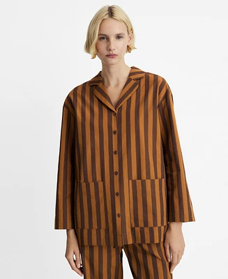 Mango Women's Two-Tone Woven Striped Long Sleeve Sleepshirt