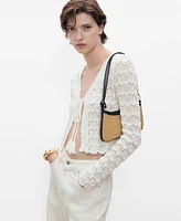 Mango Women's Crochet Bow Closure Cardigan