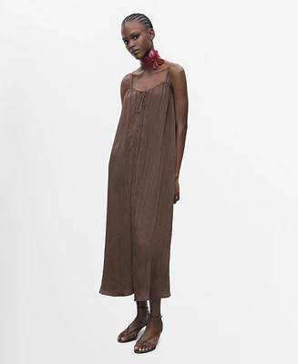Mango Women's Bow Detail Textured Midi Dress