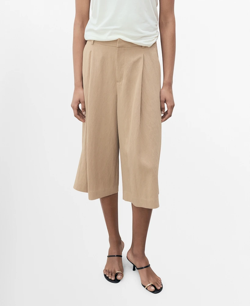 Mango Women's Lyocell Pleated Bermuda Shorts