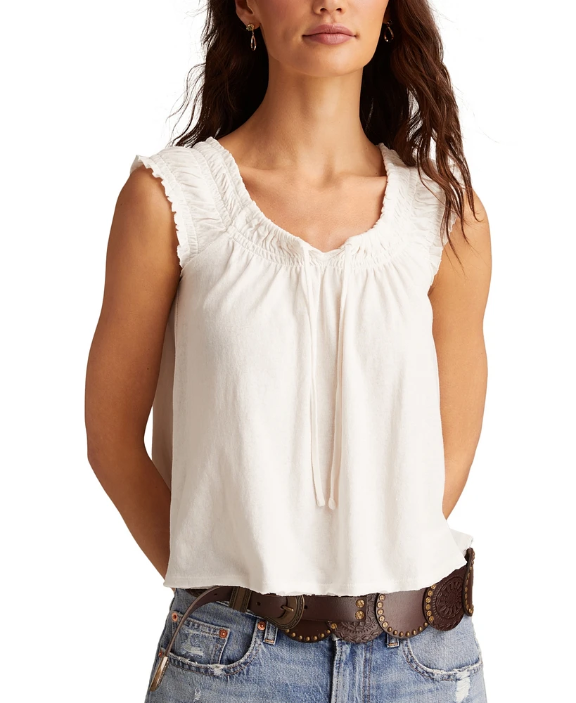 Lucky Brand Women's Cotton Smocked Tie-Neck Sleeveless Top
