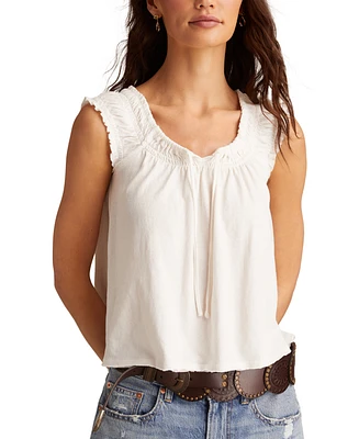 Lucky Brand Women's Cotton Smocked Tie-Neck Sleeveless Top