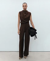 Mango Women's Wide Leg Pleated Pants