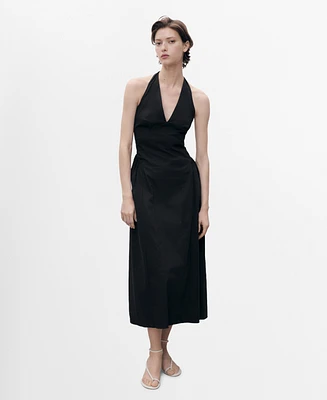 Mango Women's Halter Neck Cotton Midi Dress