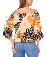 Vince Camuto Women's Printed Bubble-Sleeve Blouse