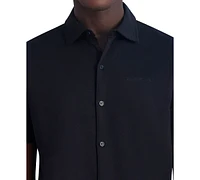 Karl Lagerfeld Paris Men's Short Sleeve Collared Knit Button Front T-Shirt