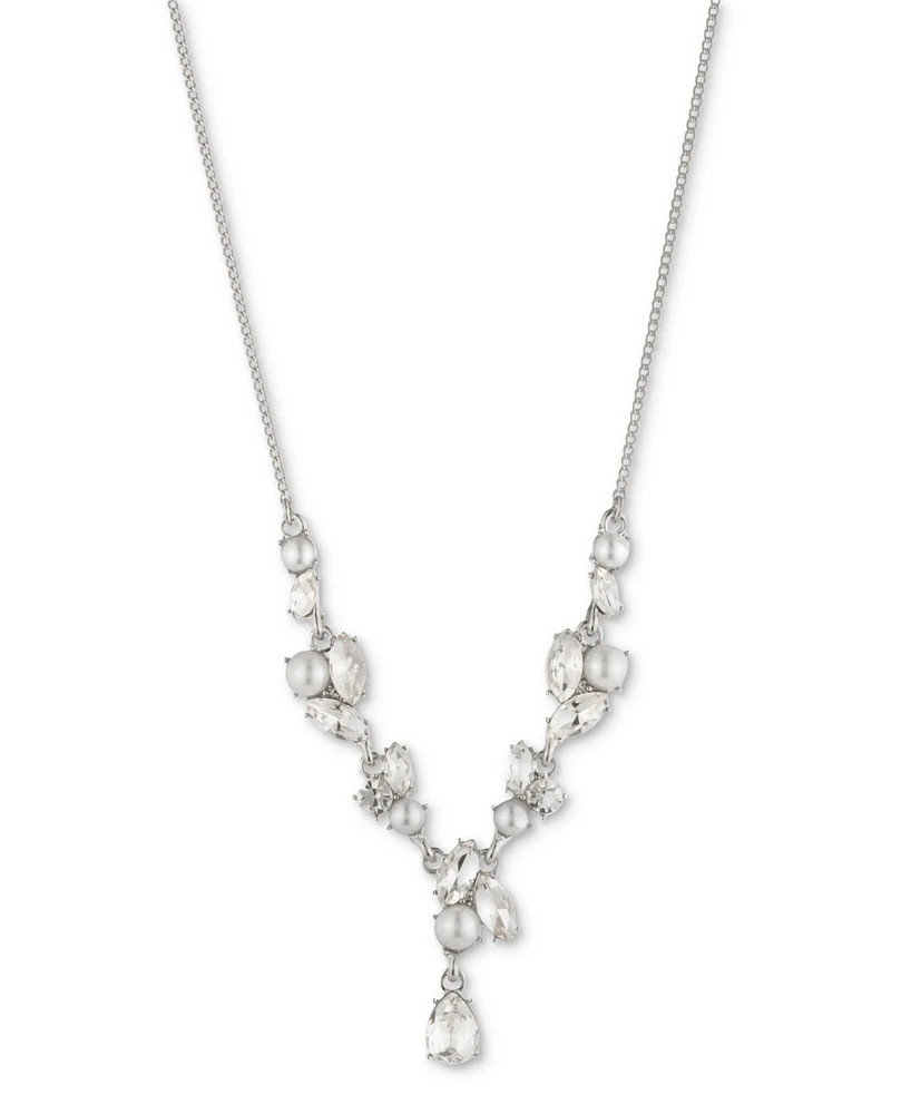 Givenchy Silver-Tone Crystal & Imitation Pearl Lariat Necklace, 16" + 3" extender