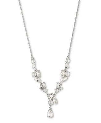 Givenchy Silver-Tone Crystal & Imitation Pearl Lariat Necklace, 16" + 3" extender