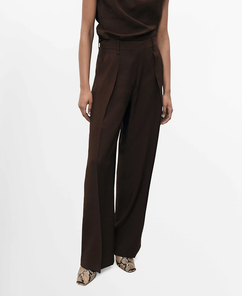 Mango Women's Wide Leg Pleated Pants