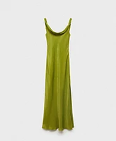 Mango Women's Draped Neck Satin Texture Dress