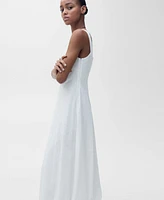 Mango Women's Puffed Hem Embroidered Dress