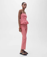 Mango Women's Gingham-Check Cropped Pants