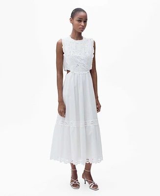 Mango Women's Side Slits Embroidered Dress