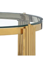 38.6" Glass Dining Table with Gold Legs