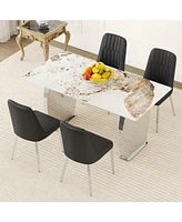 Pandora Patterned Dining Table Set with 4 Chairs, 63"x31.4