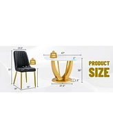 Elegant 47" Snow Mountain Dining Table Set with 4 Black Pu Chairs