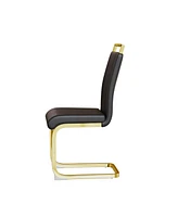 Modern Dining Chairs, Pu Faux Leather High Back Upholstered Side Chair with C-shaped Tube. Plating Golden Metal Legs for Dining Room Kitchen Vanity Pa