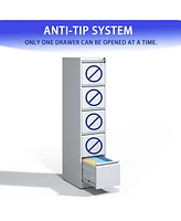 5 Drawer Metal Vertical File Cabinet with Lock Office Home Steel Vertical File Cabinet for A4 Legal/Letter Size