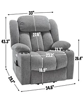 Chenille Power Lift Recliner, Massage & Heat, Usb, Cup Holders, Grey