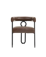 Contemporary Designed Chenille Fabric Upholstered Accent/Dining Chair/Barrel Side Chairs Kitchen Armchair for Living Room set of 1 (Dark Brown Pu)