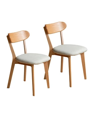 Natural Wood Dining Chair (Set of 2), Solid Oak, Made in North America, 47.5 x 55.5 x 78cm