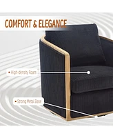 Corduroy Swivel Barrel Chair for Home & Office (Black)