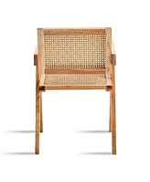 Natural Rattan Dining Chairs (2), Armrest & Solid Wood, Living Room