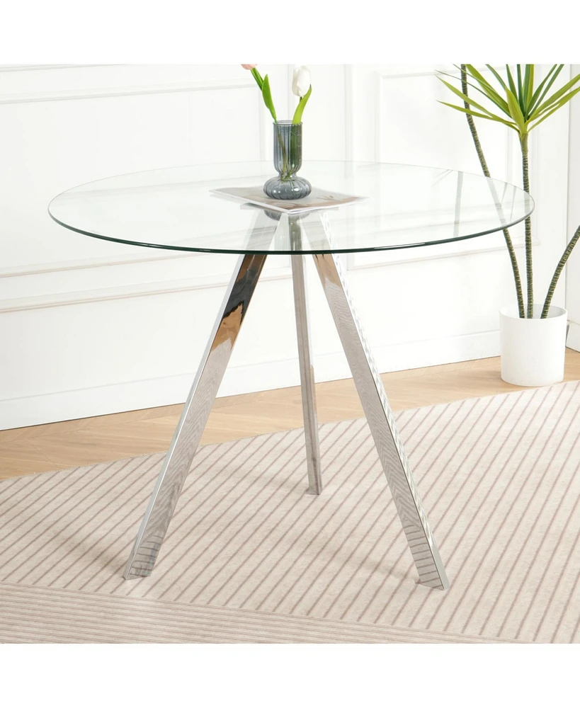 Modern Glass Dining Table with Electroplated Metal Legs