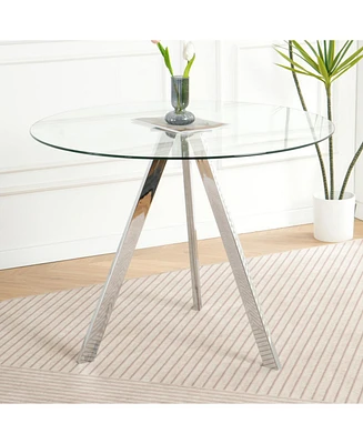 Modern Glass Dining Table with Electroplated Metal Legs
