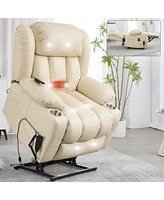 Dual Motor Lift Recliner with 8-Point Massage, Heat, and Cup Holders
