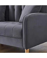 Modern Design Couch for Living Room Department Small Space Loveseat Smooth Velvet Upholstered Tufted Sofa Grey