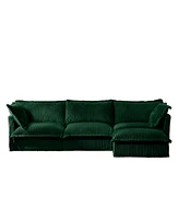 L-Shaped Green Corduroy Sectional Sofa with Ottoman