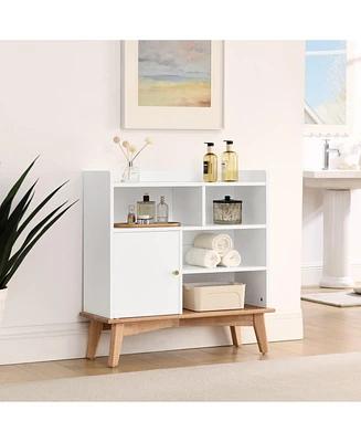Colorblock Storage Cabinet with Wood Base, Floor Cabinet for Home and Office