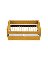 Upholstered Twin Daybed with Storage Drawers, Yellow Velvet