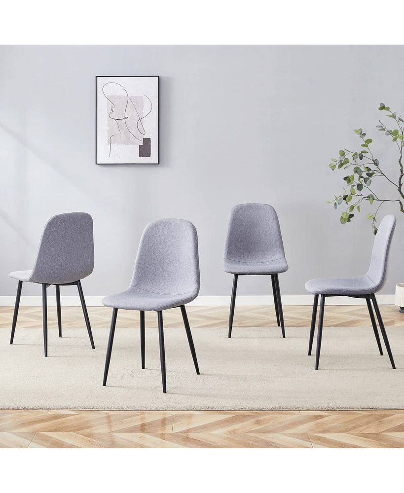 Light Gray Linen Dining Chairs (Set of 4) - Black Metal Legs