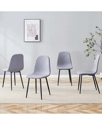 Light Gray Linen Dining Chairs (Set of 4) - Black Metal Legs
