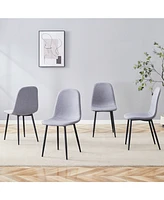 Light Gray Linen Dining Chairs (Set of 4) - Black Metal Legs