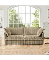 Camel Corduroy 2-Seat Sofa, Slipcovered, Deep Seat