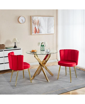 Mid-Century Dining Set: 4-6 Person Table with Glass Top & Pedestal