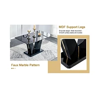 Black & Gold Glass Dining Table Set with 4 Light Gray Chairs