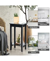 Gymax 2PCS 2-Tier Nightstand End Side Table Coffee Wooden Legs Bedroom Black