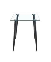 Crystal-Clear Glass Dining Table with Black Metal Base: Elegance and Versatility